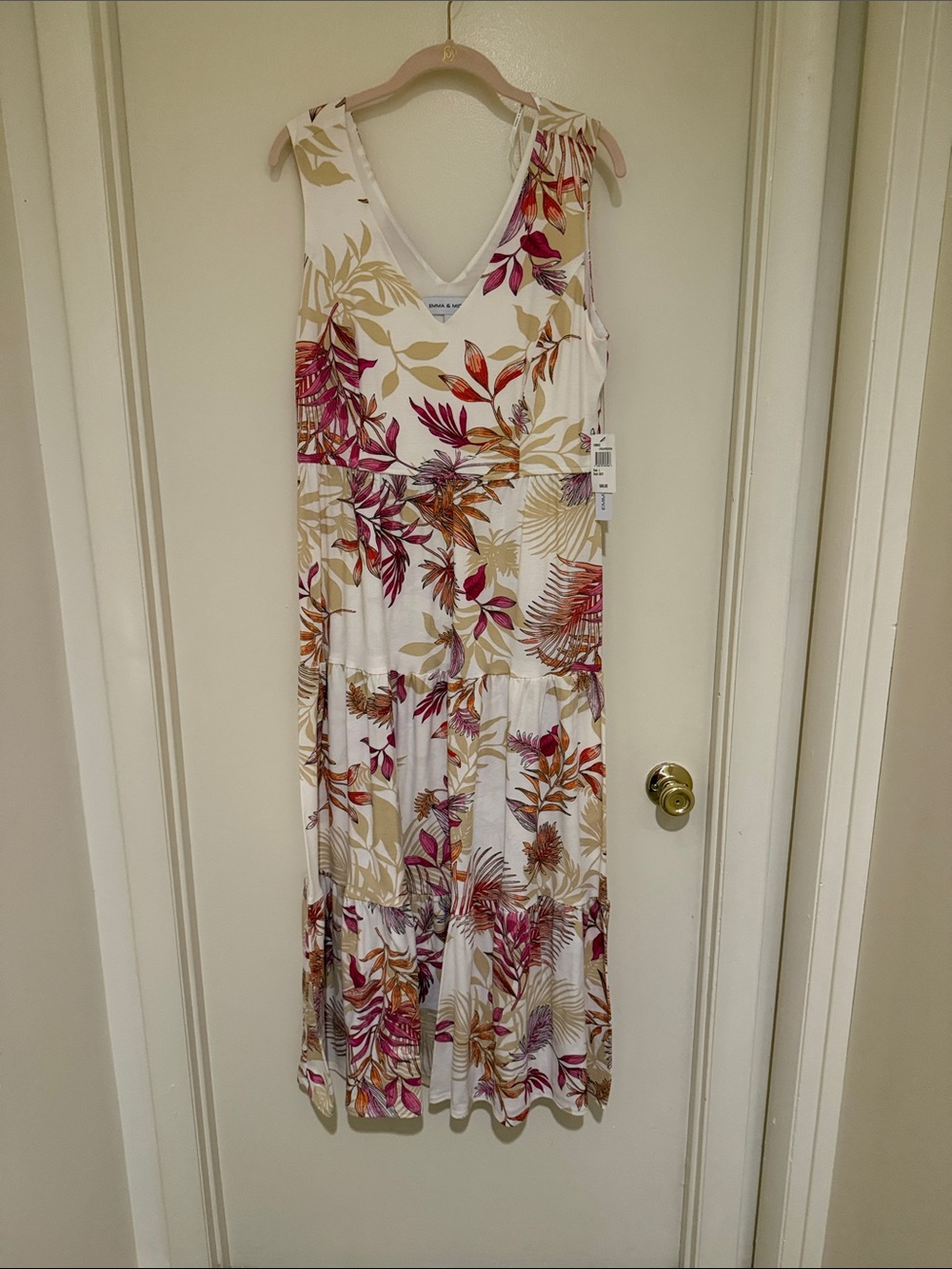 Emma & Michele Cream Maxi Dress with Pink and Orange Floral Print